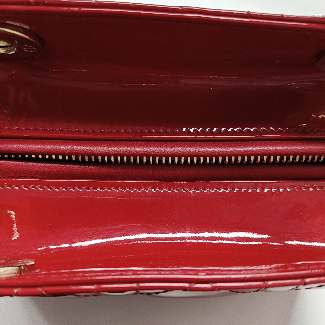Lady Dior Medium Cannage Patent Leather Red