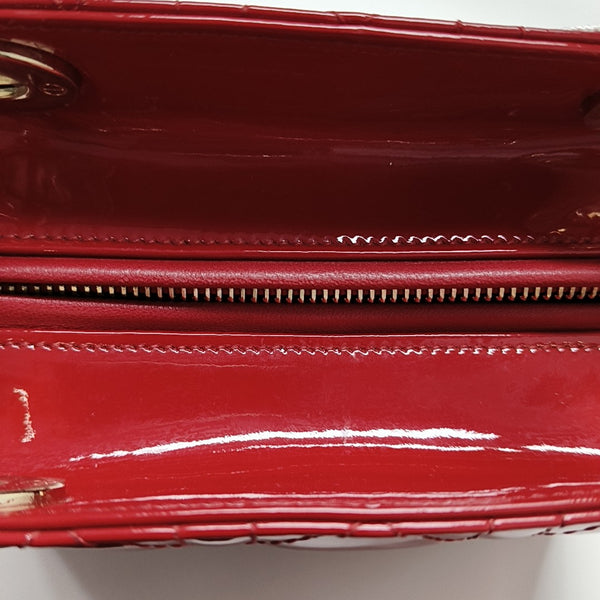 Lady Dior Medium Cannage Patent Leather Red