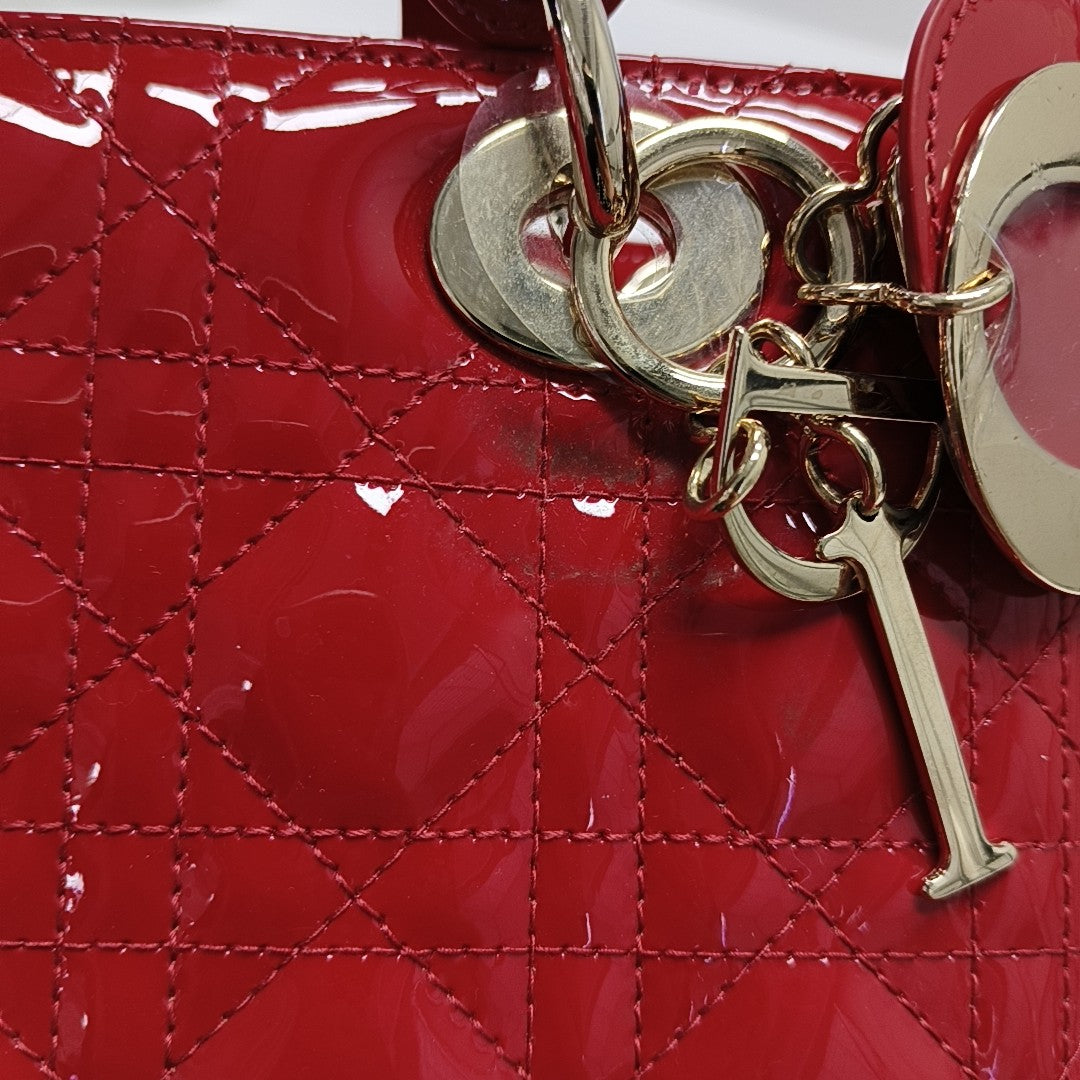 Lady Dior Medium Cannage Patent Leather Red