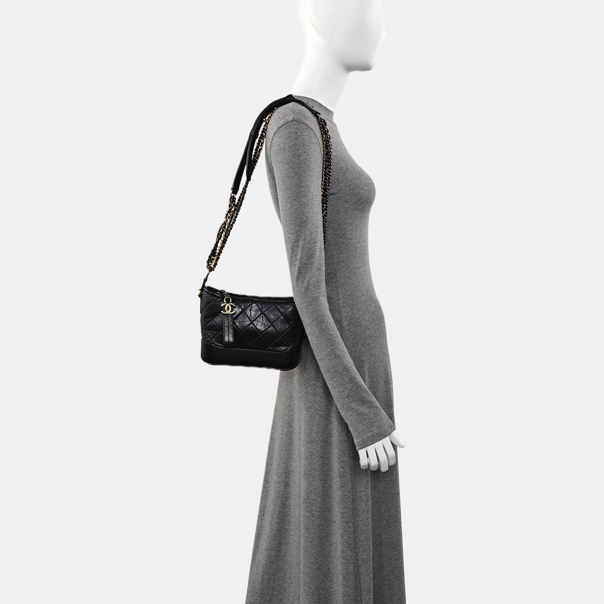 GABRIELLE Small Quilted Vintage Calf Black