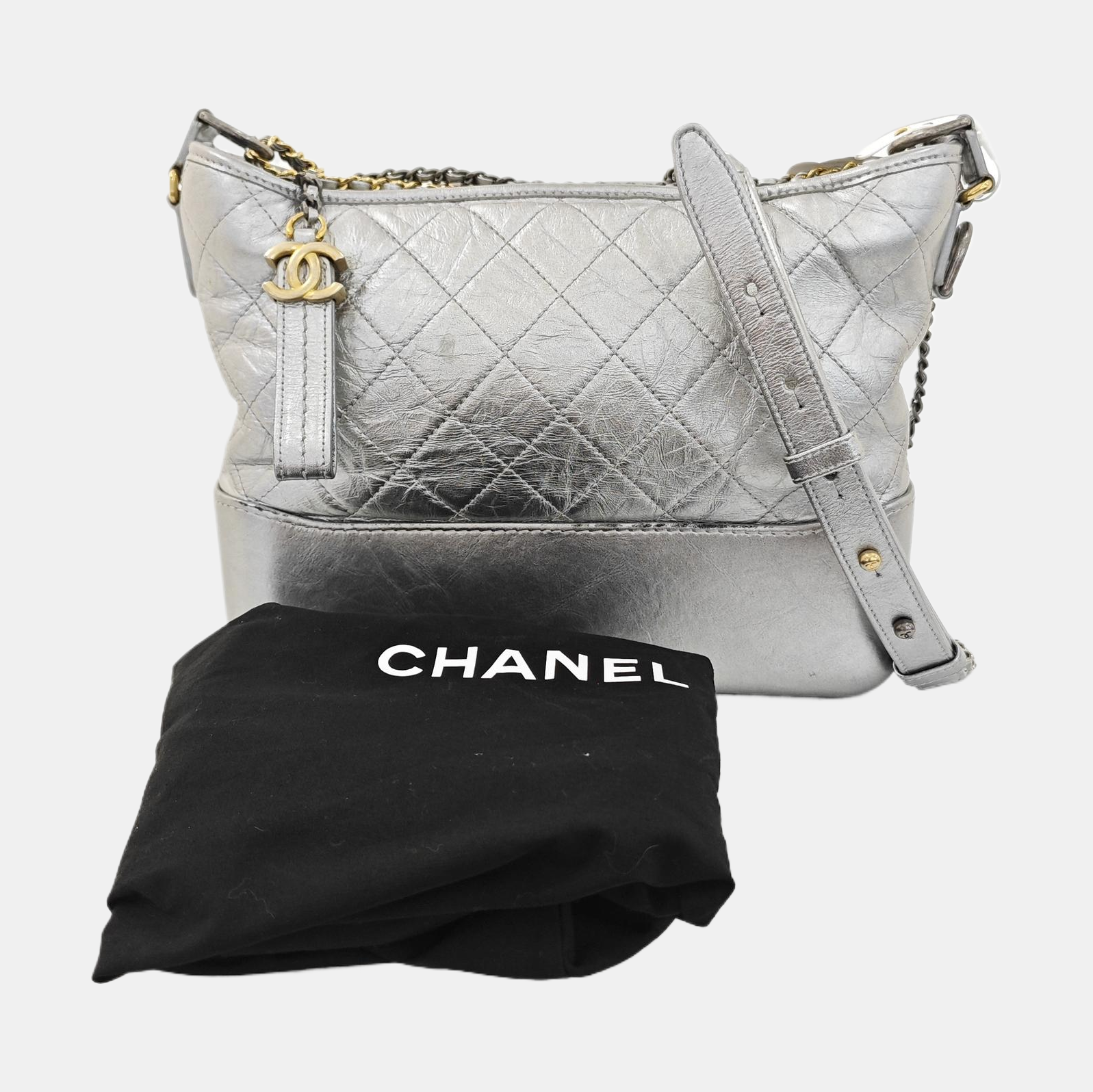 GABRIELLE Medium Quilted Calfskin Silver
