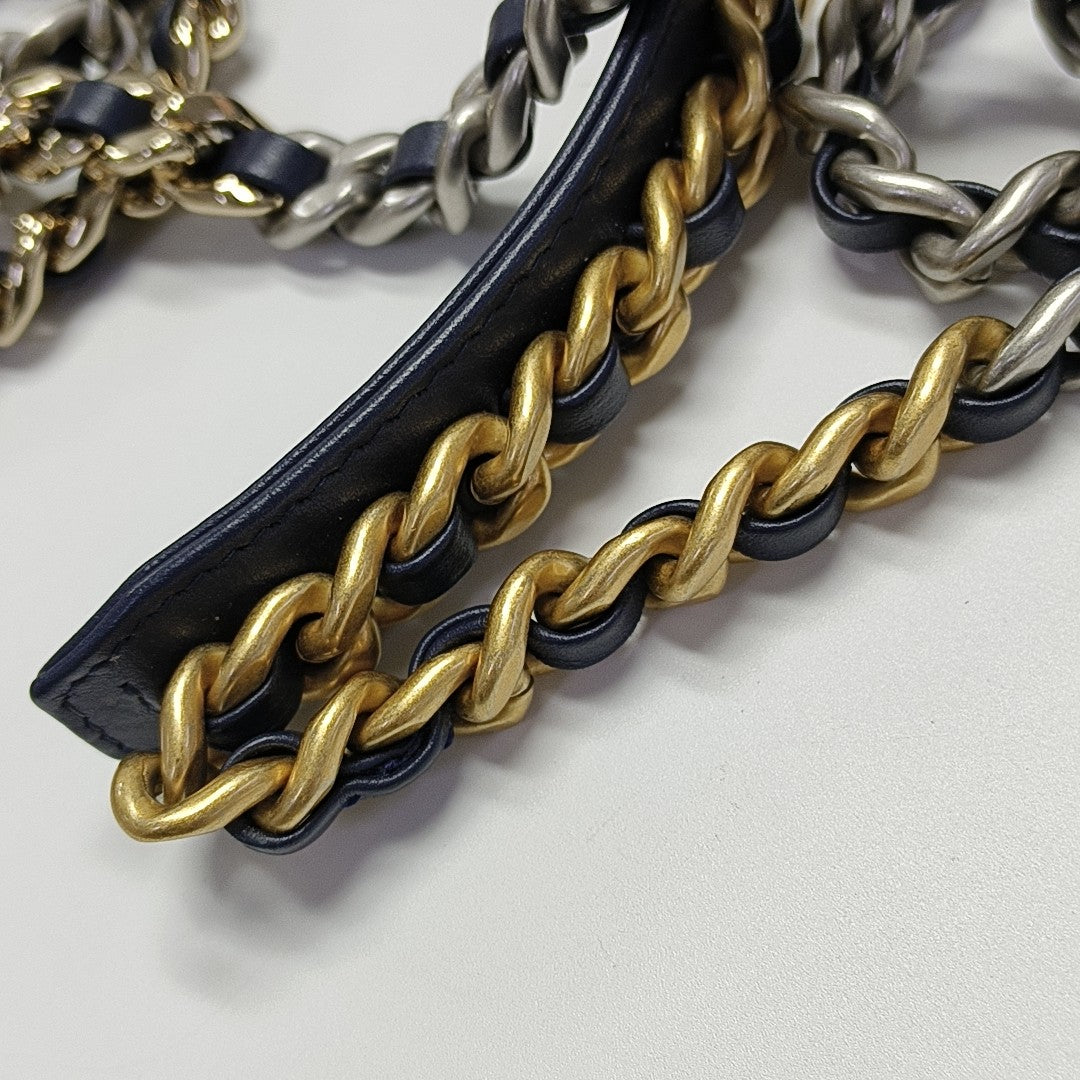 CHANEL 19 Small Quilted Denim Blue