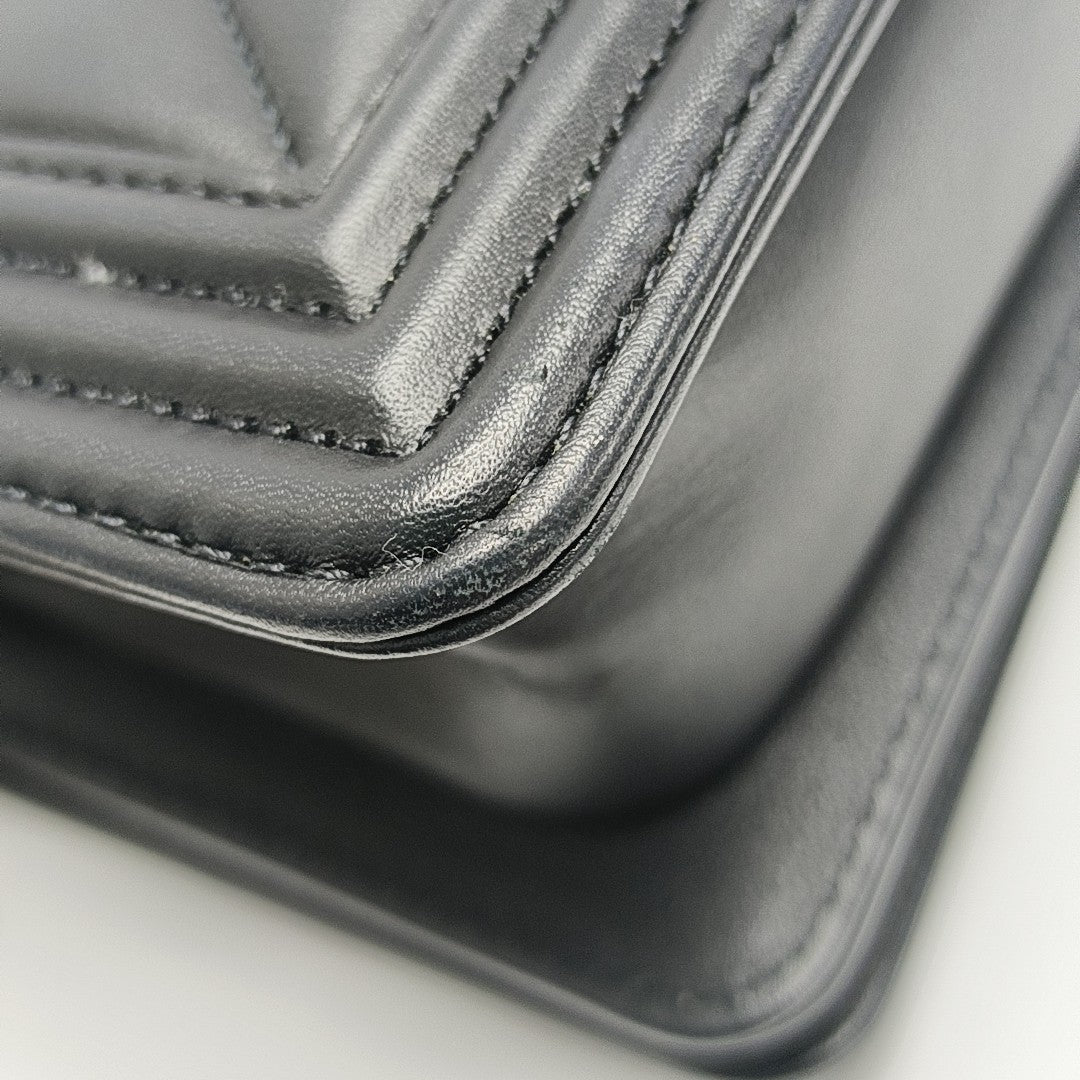BOY CHANEL Chevron Grained Calfskin Black
