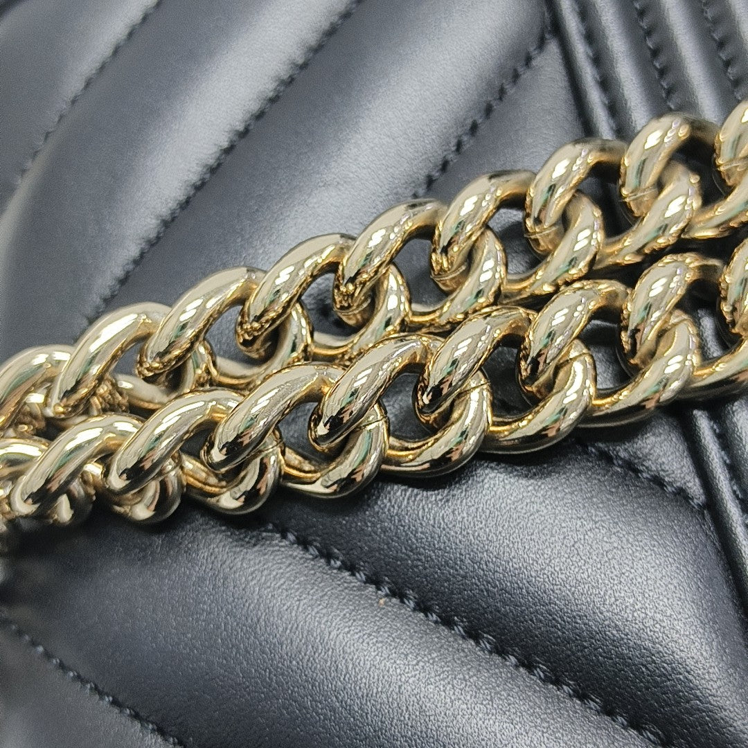 BOY CHANEL Chevron Grained Calfskin Black