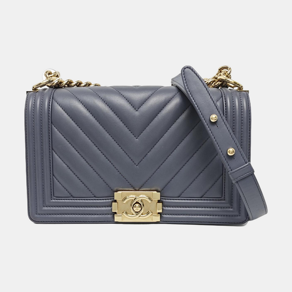 BOY CHANEL Medium Chevron Calfskin Blue