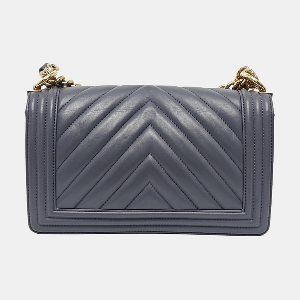 BOY CHANEL Medium Chevron Calfskin Blue
