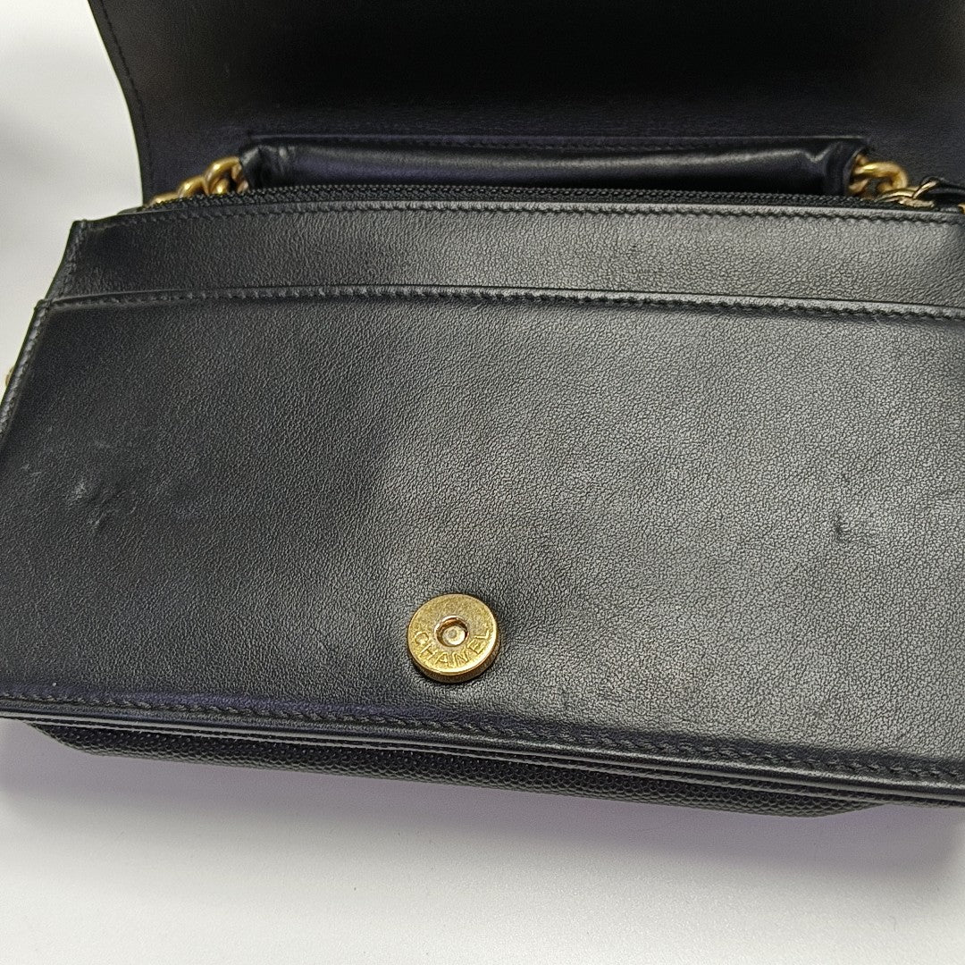 BOY CHANEL Mini Quilted Grained Calfskin Black