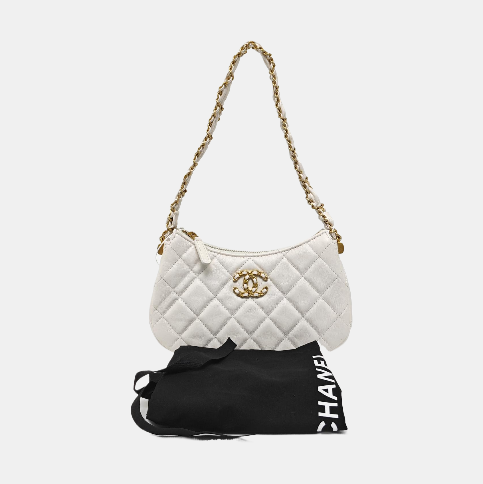 CHANEL 19 Small Quilted Calfskin White