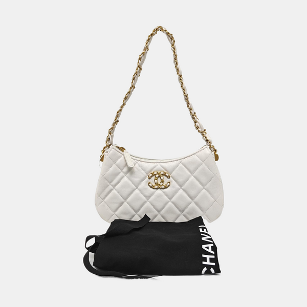 CHANEL 19 Small Quilted Calfskin White