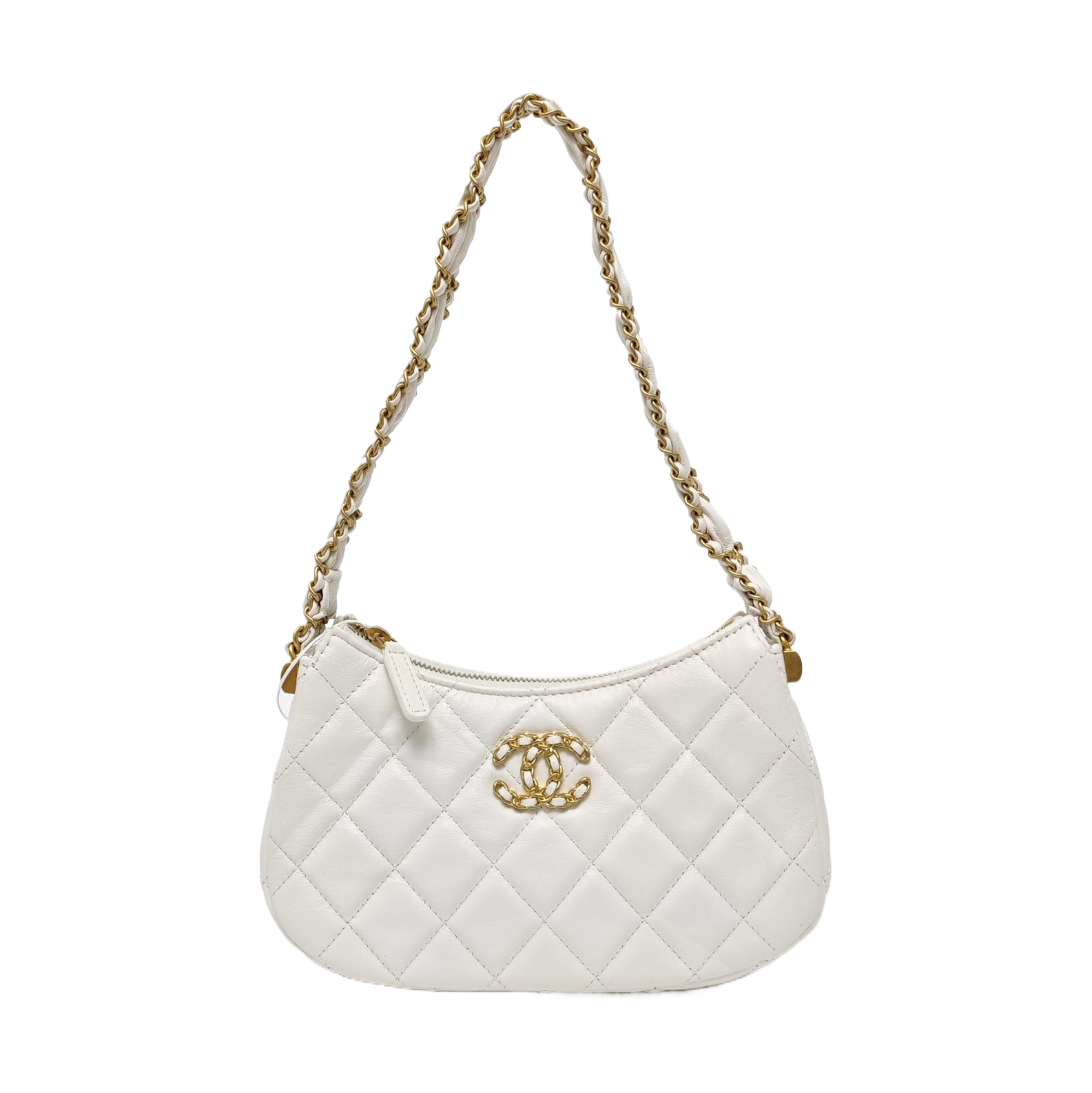CHANEL 19 Small Quilted Calfskin White