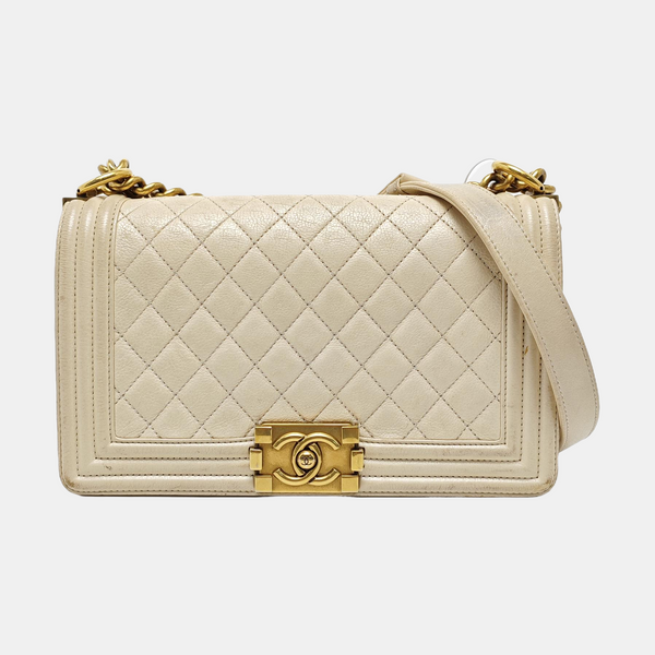 BOY CHANEL Medium Quilted Calfskin White