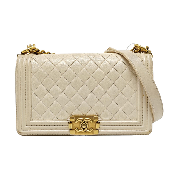 BOY CHANEL Medium Quilted Calfskin White