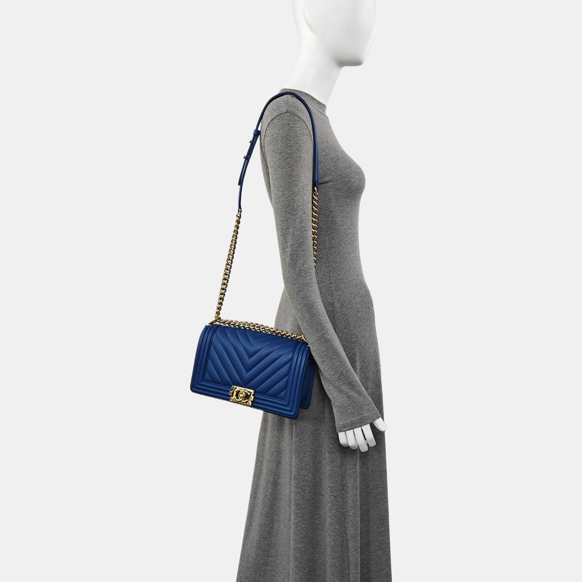 BOY CHANEL Medium Chevron Lambskin Blue