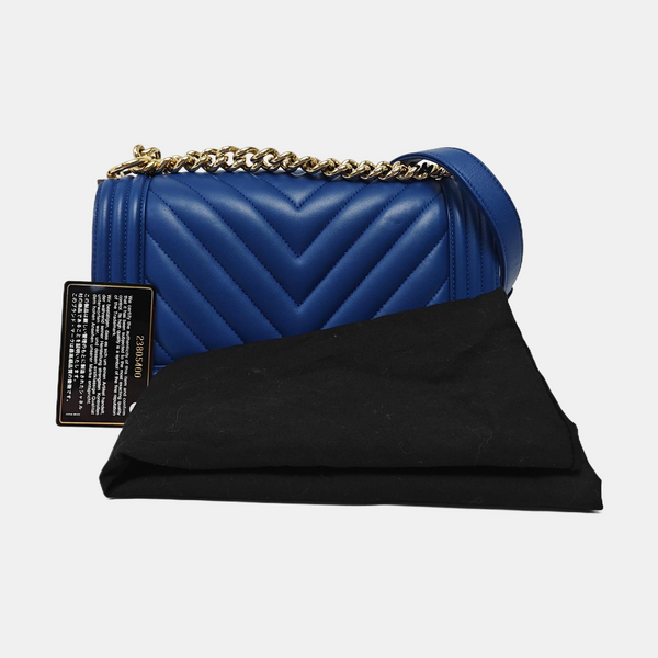BOY CHANEL Medium Chevron Lambskin Blue