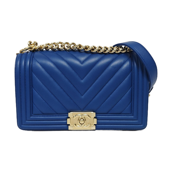 BOY CHANEL Medium Chevron Lambskin Blue