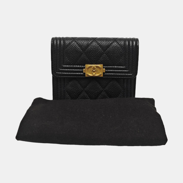 BOY CHANEL Quilted Grained Calfskin Black Wallet