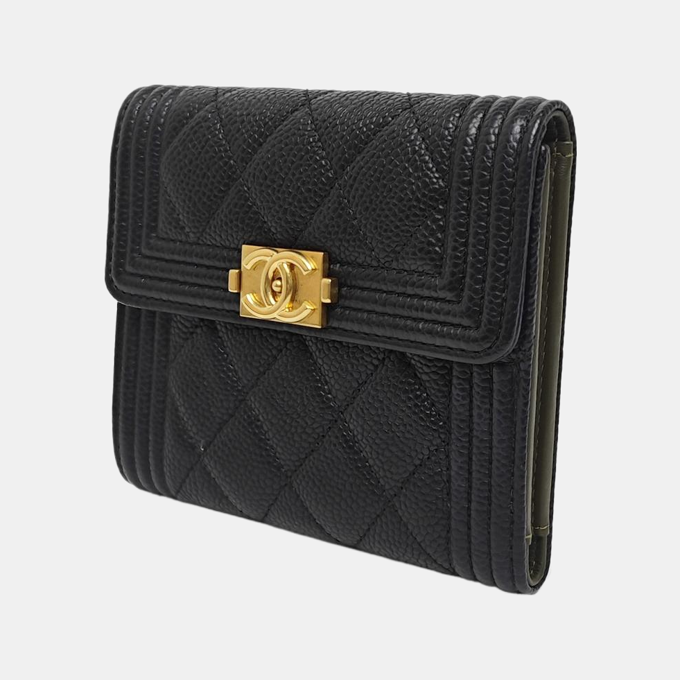 BOY CHANEL Quilted Grained Calfskin Black Wallet