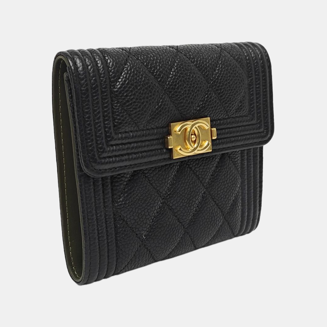 BOY CHANEL Quilted Grained Calfskin Black Wallet