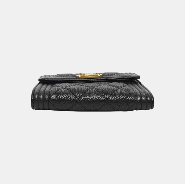BOY CHANEL Quilted Grained Calfskin Black Wallet