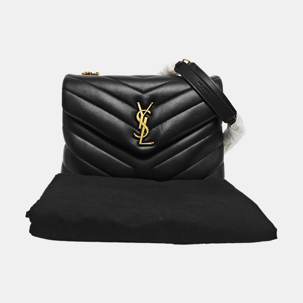 LOULOU Small Chevron Calfskin Black
