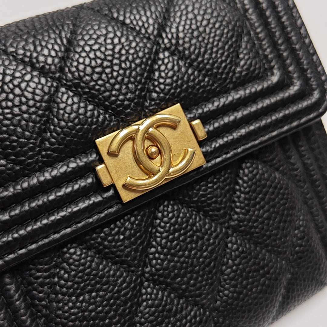 BOY CHANEL Quilted Grained Calfskin Black Wallet