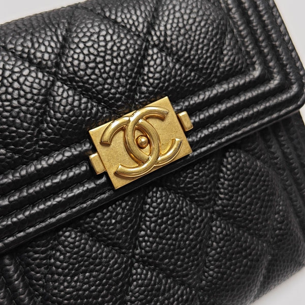 BOY CHANEL Quilted Grained Calfskin Black Wallet