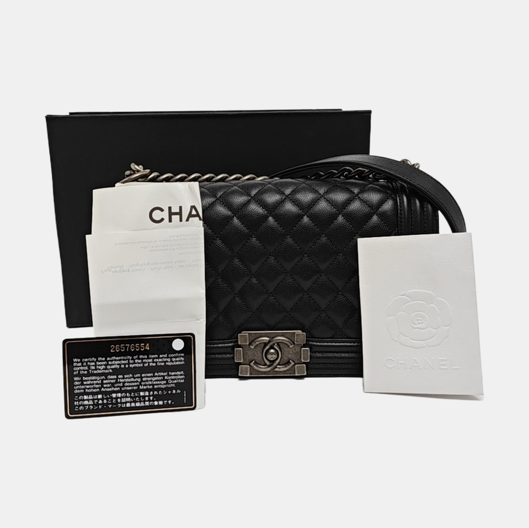 BOY CHANEL Medium Quilted Grained Calfskin Black