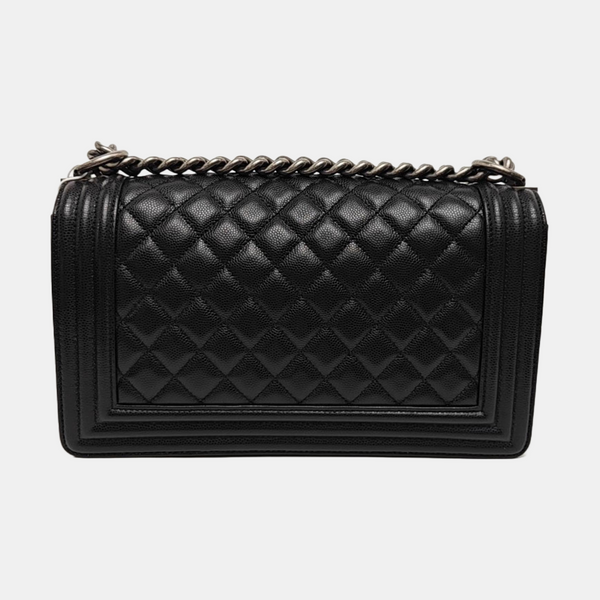 BOY CHANEL Medium Quilted Grained Calfskin Black