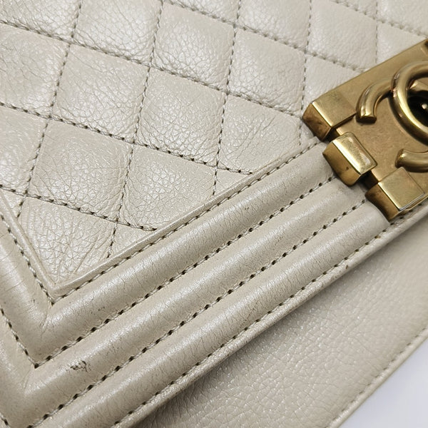BOY CHANEL Medium Quilted Calfskin White