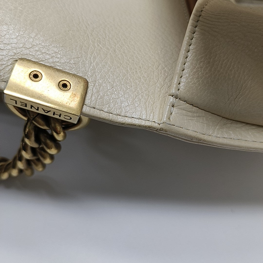 BOY CHANEL Medium Quilted Calfskin White
