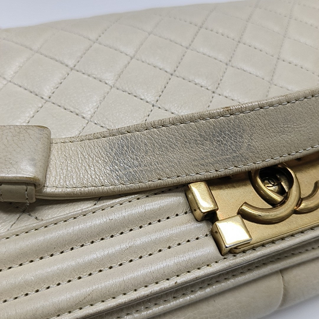 BOY CHANEL Medium Quilted Calfskin White