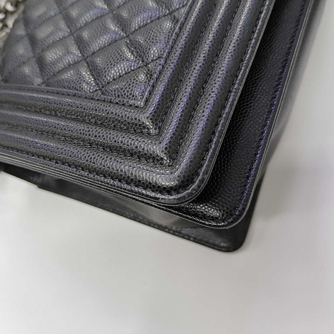 BOY CHANEL Medium Quilted Grained Calfskin Black