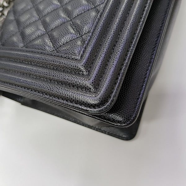 BOY CHANEL Medium Quilted Grained Calfskin Black