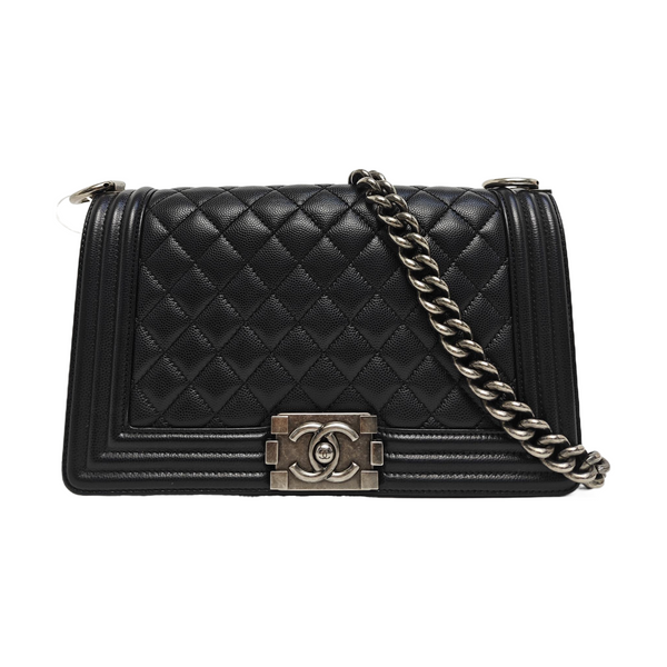 BOY CHANEL Medium Quilted Grained Calfskin Black