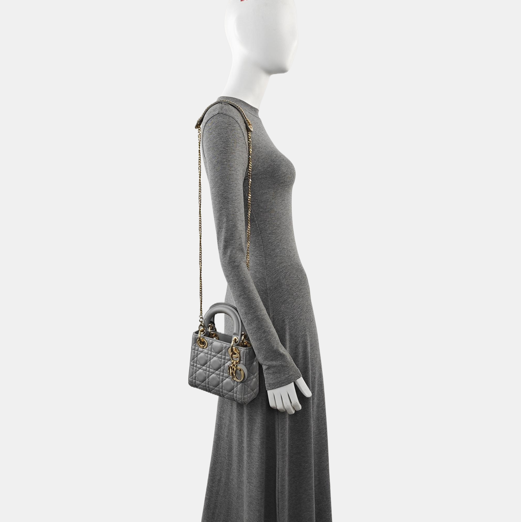 Lady Dior Mini Cannage Lambskin Gray