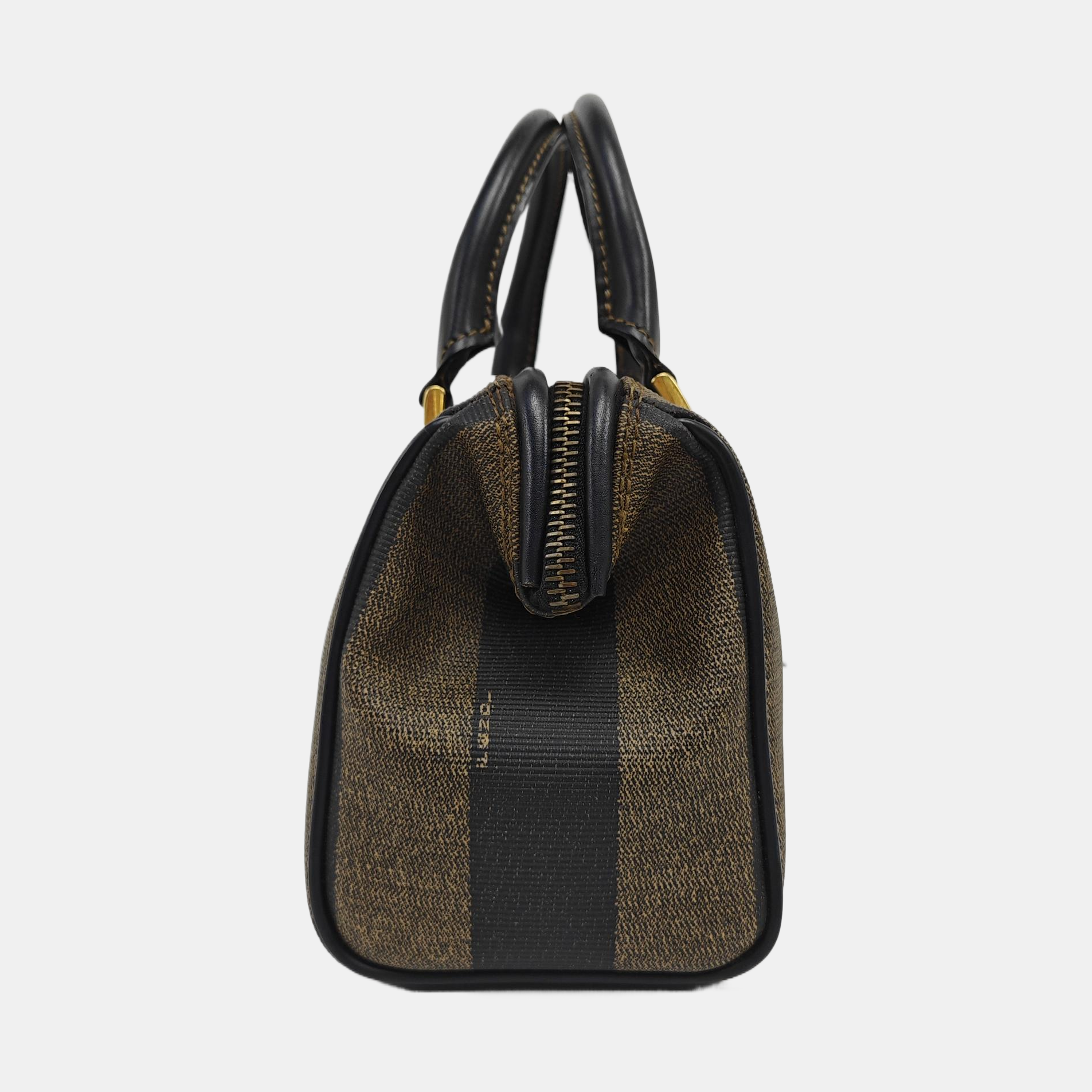 Coated Canvas Top Handle Bag Brown