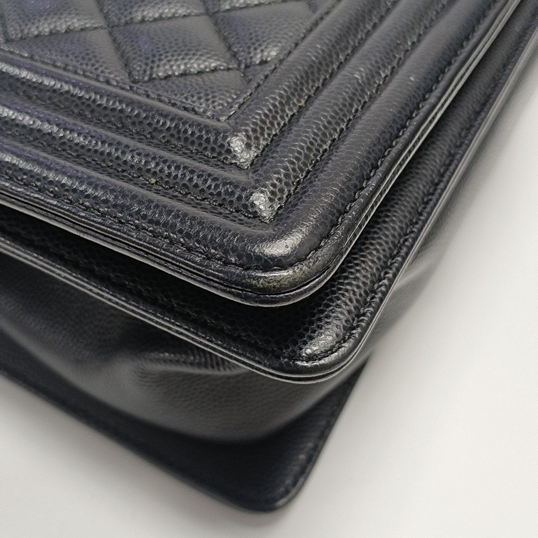 BOY CHANEL Medium Quilted Grained Calfskin Black