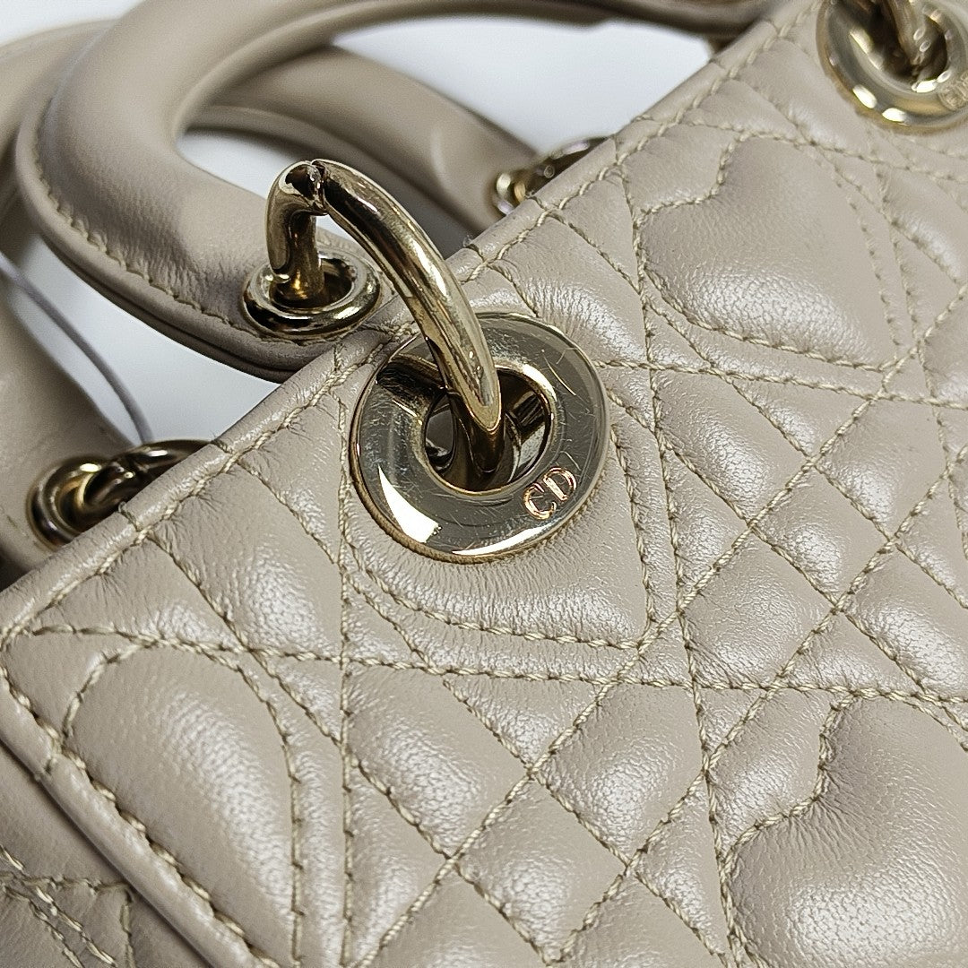 Lady D-Joy Super Mini Quilted Lambskin Beige