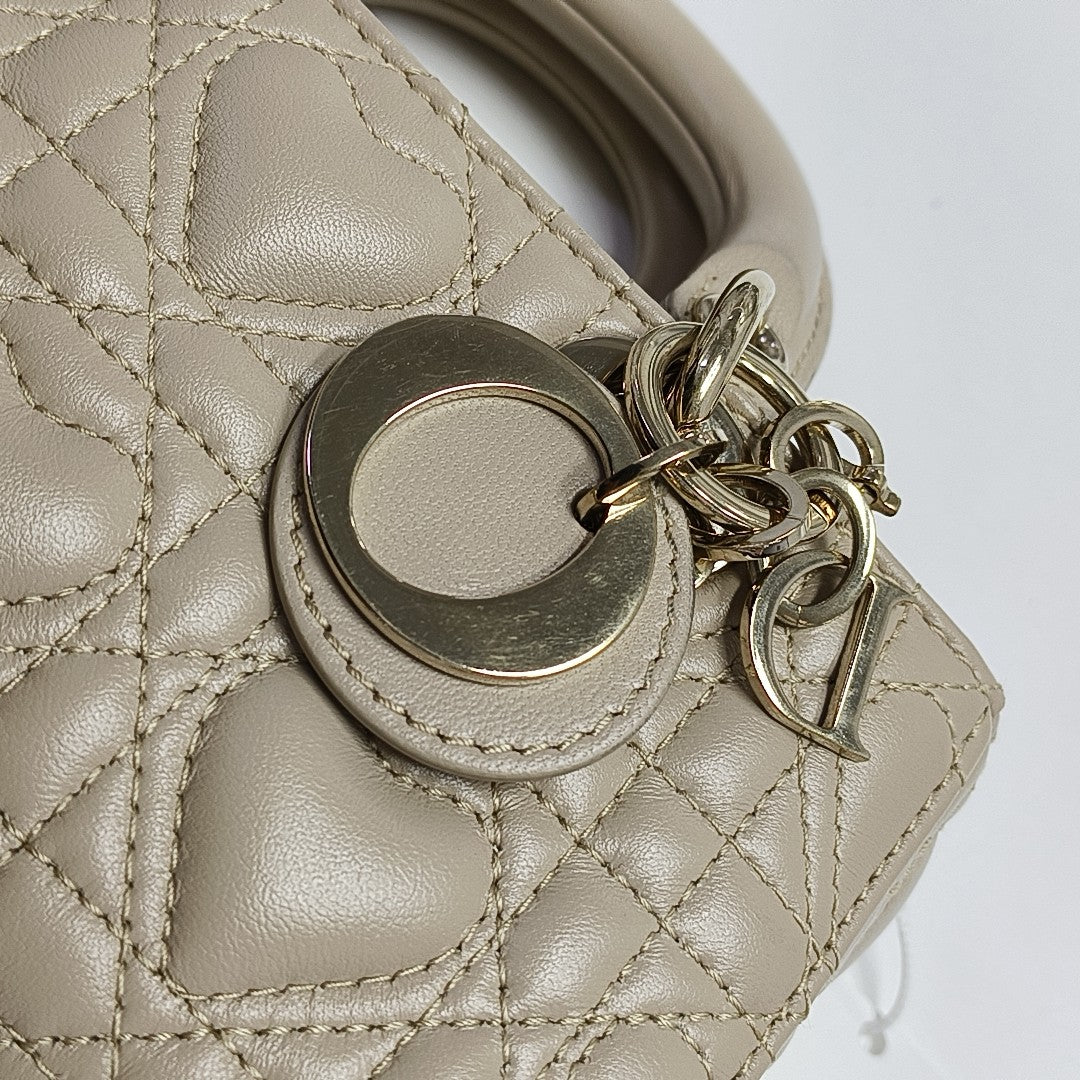 Lady D-Joy Super Mini Quilted Lambskin Beige