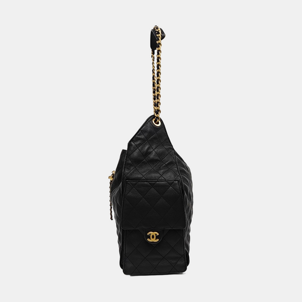 CHANEL 25 Medium Quilted Calfskin Black