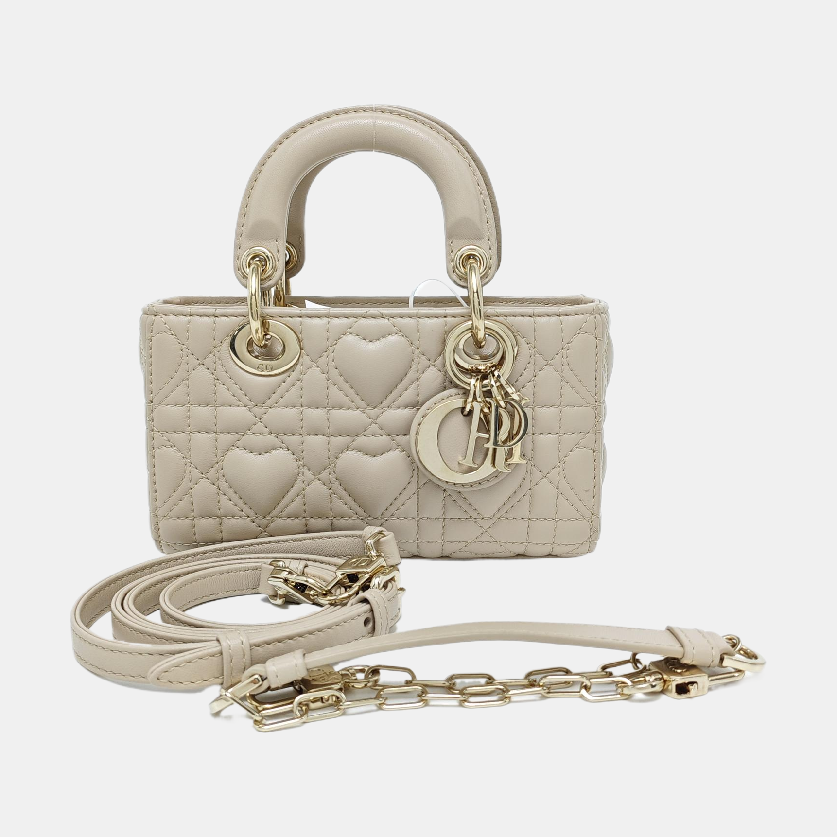 Lady D-Joy Super Mini Quilted Lambskin Beige