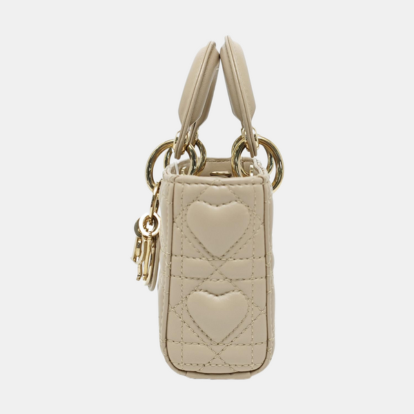 Lady D-Joy Super Mini Quilted Lambskin Beige