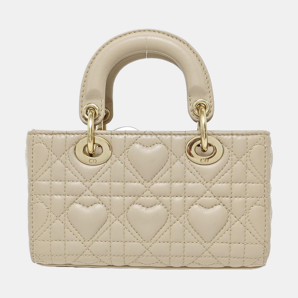 Lady D-Joy Super Mini Quilted Lambskin Beige