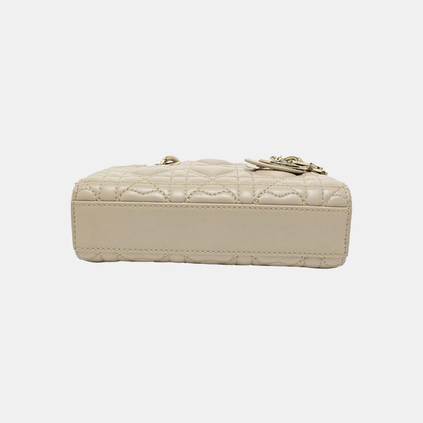 Lady D-Joy Super Mini Quilted Lambskin Beige