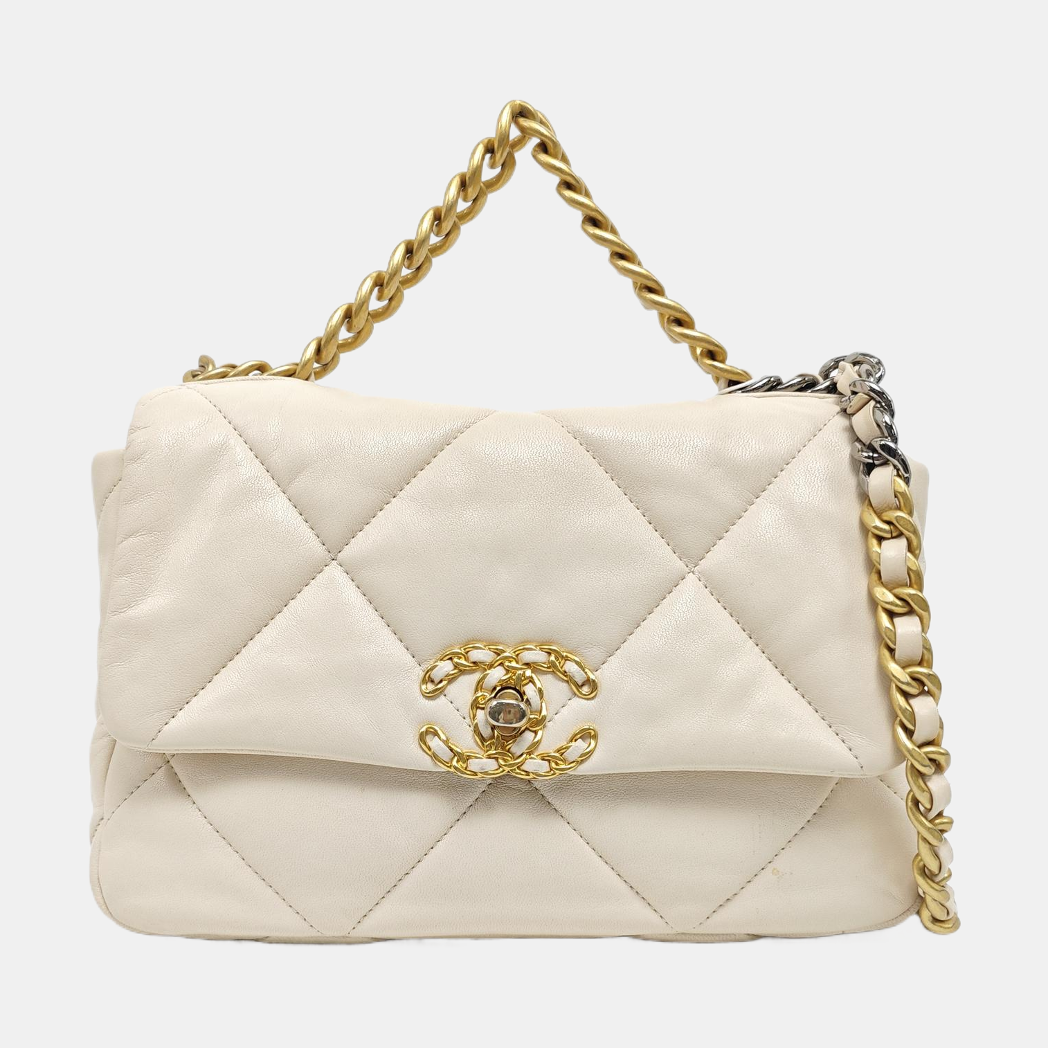 CHANEL 19 Small Quilted Lambskin Beige
