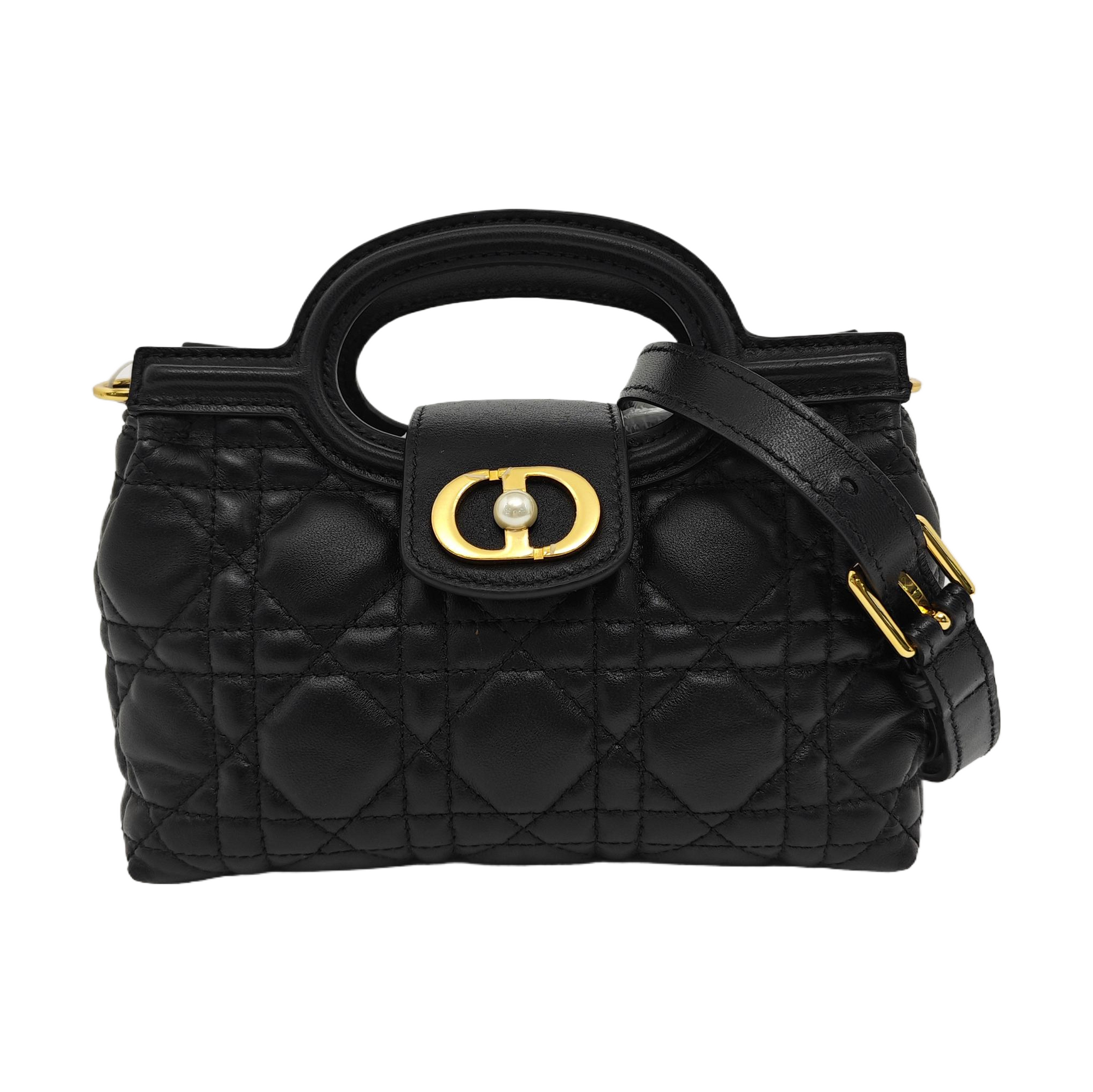 Jolie Top Handle Mini Cannage Lambskin Black