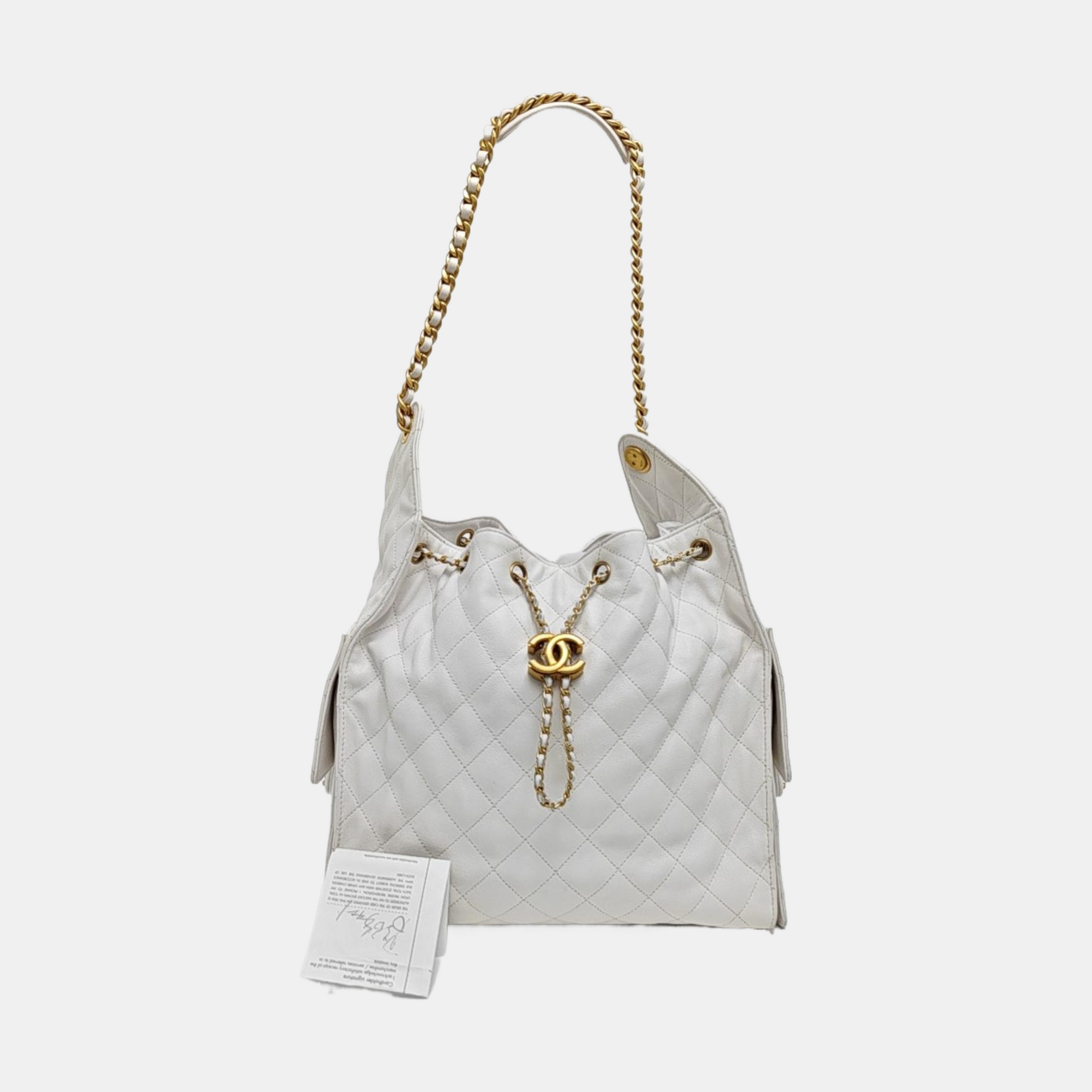 CHANEL 25 Mediano Piel de Becerro Acolchada Blanca