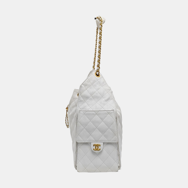 CHANEL 25 Mediano Piel de Becerro Acolchada Blanca