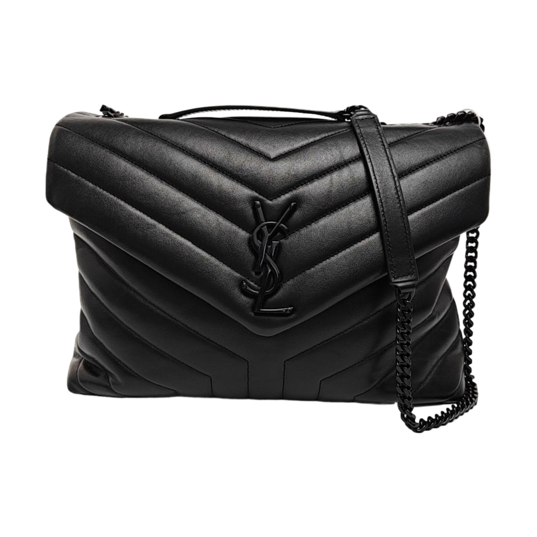 LOULOU Medium Chevron Calfskin Black