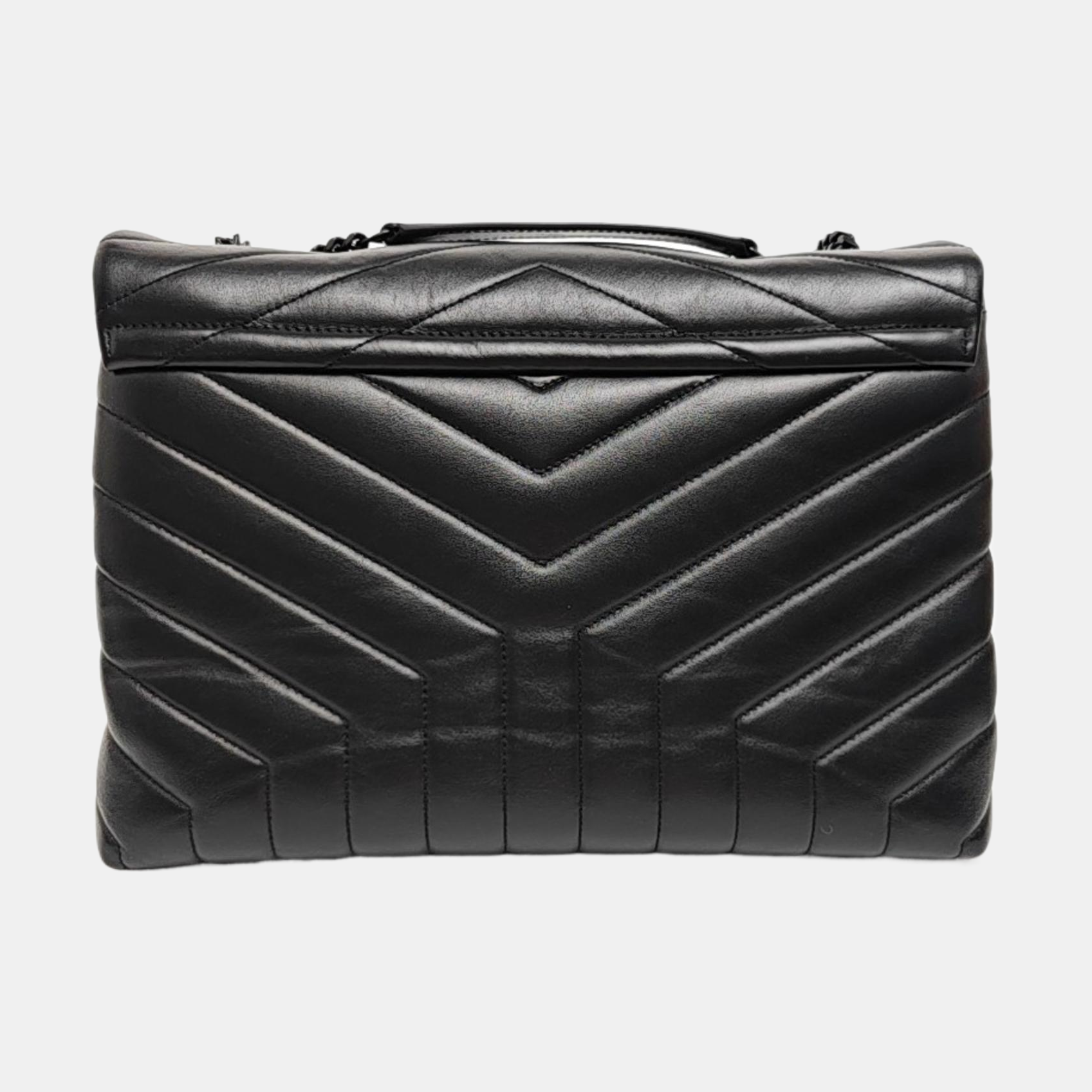 LOULOU Medium Chevron Calfskin Black